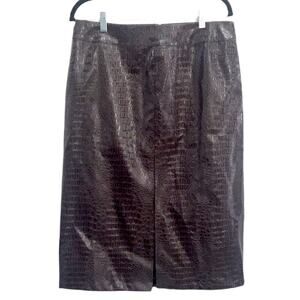 Who What Wear Crocodile Print PU Midi Length Skirt Chocolate Brown Size 12